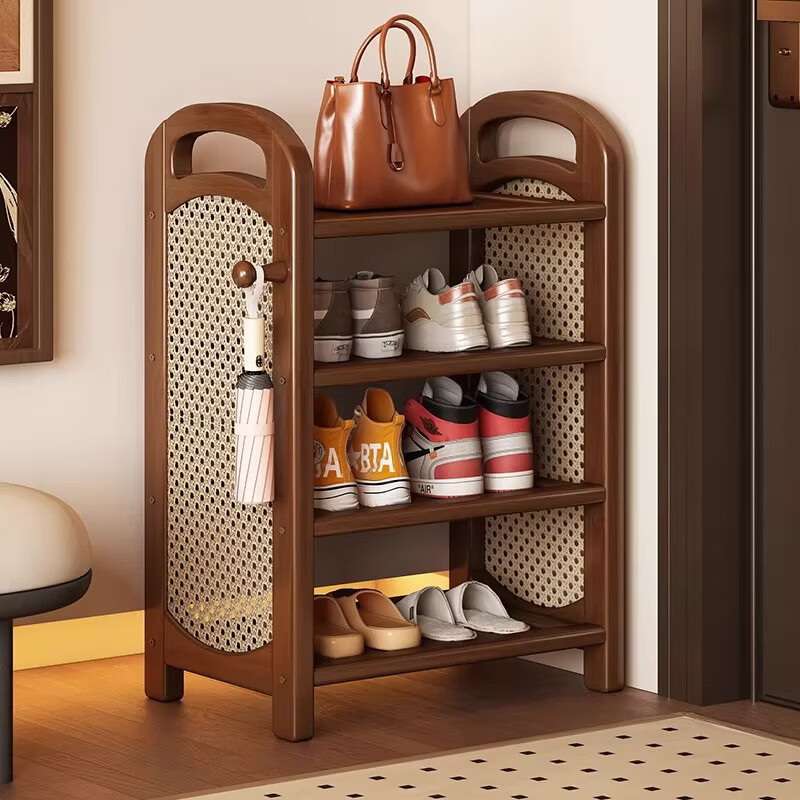 禧竹来鞋架多层家用门口中古鞋柜租房宿舍入户门玄关室内好看鞋子收纳架 茶色-3层50cm【层板加厚支架加固】