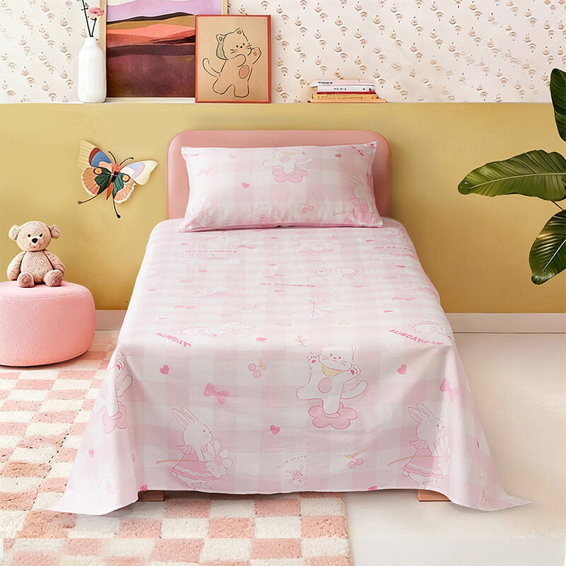 水星家纺甜格软萌长绒棉印花床单 甜格软萌长绒棉印花床单 230cm*160cm