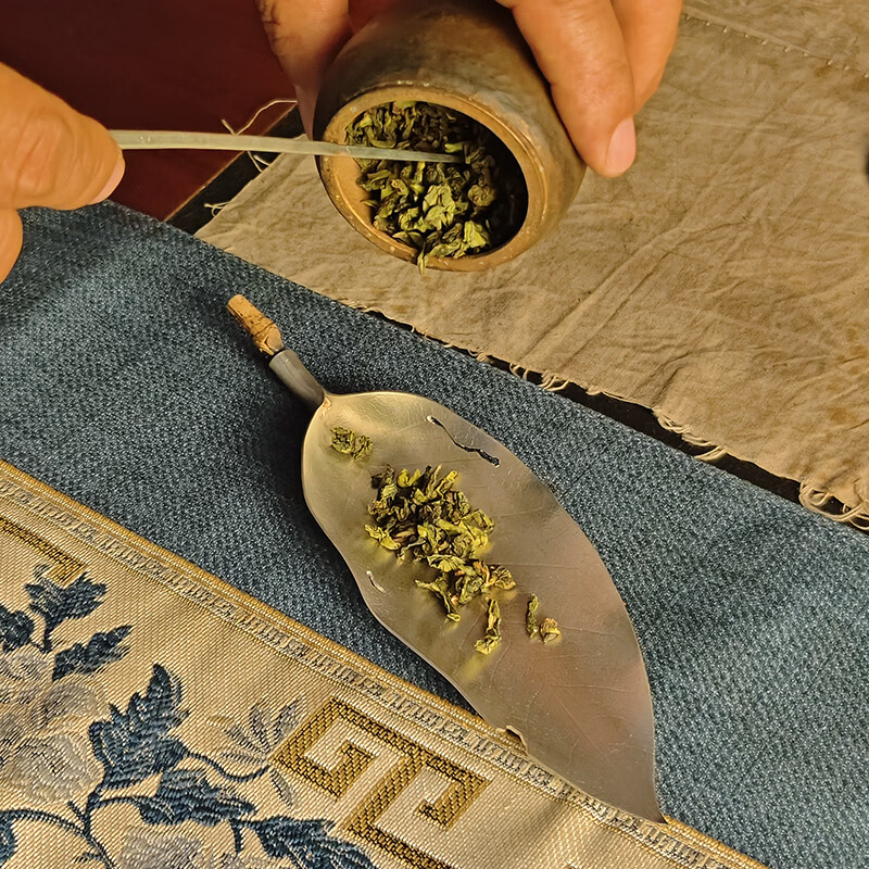 纯锡手工树叶造型锤纹茶则茶匙茶拨套组复古功夫茶具配件 纯锡叶子茶则茶拨套装