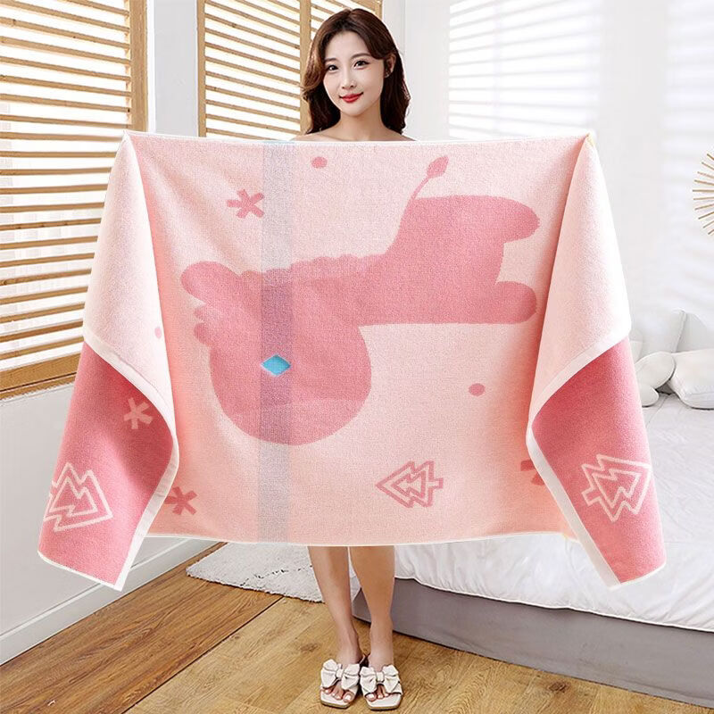 BEYZK纯棉100%浴巾男女专用成人全棉吸水柔软洗澡大毛巾裹巾儿童高档 团团圆圆粉色   百分百纯棉 70*140厘米