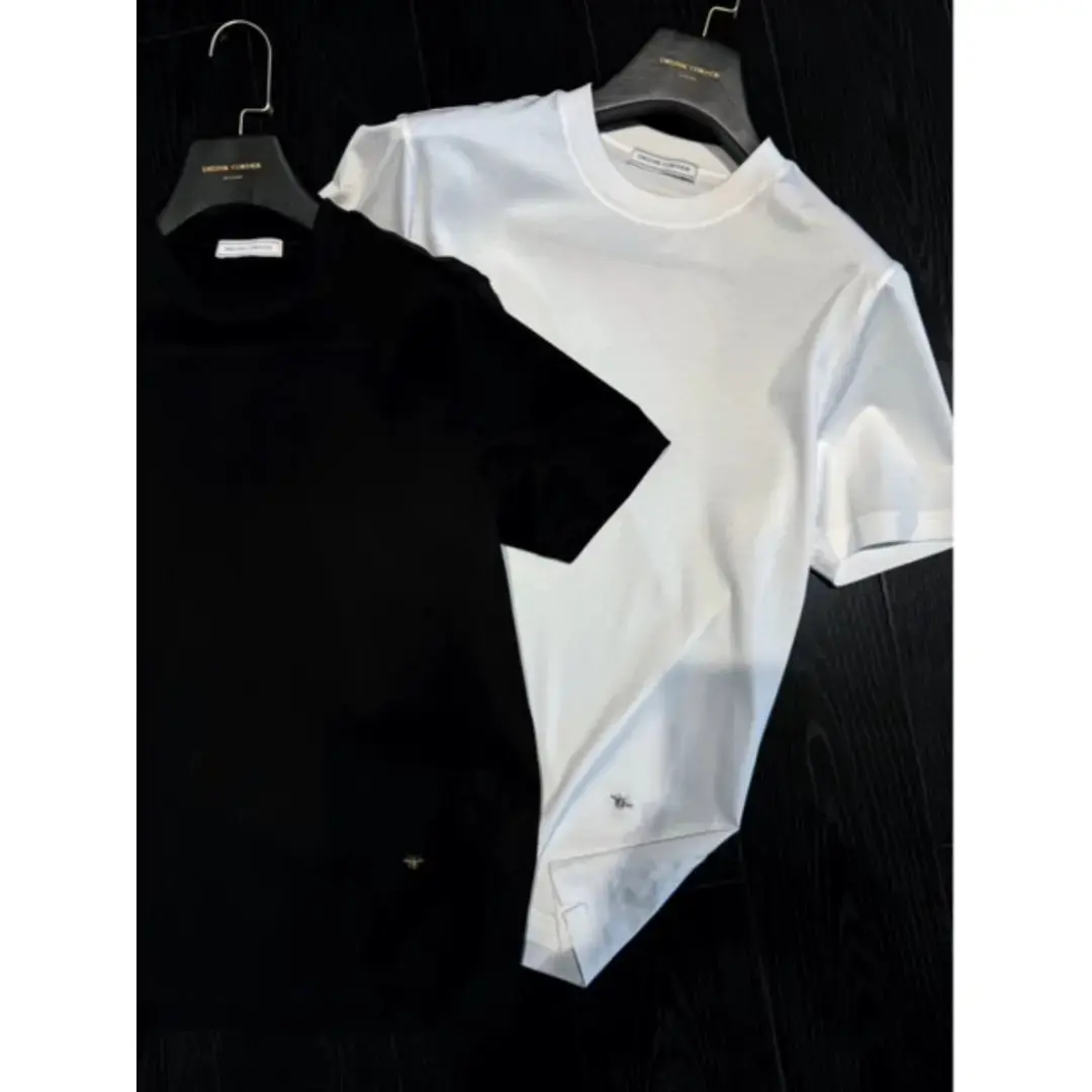 2026夏季新款小蜜蜂刺绣半袖T恤男轻奢百搭纯色圆领短袖欧货上衣 白色 2XL (145-160斤)