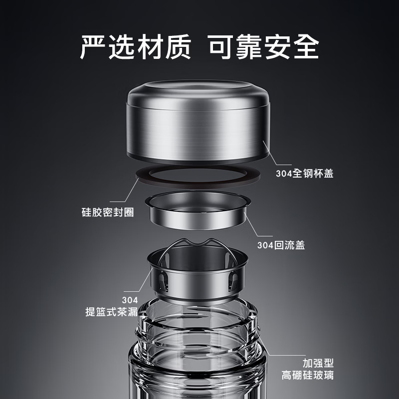 富光玻璃杯双层高硼硅加厚水杯男女家用保温杯泡茶水杯茶水分离泡茶杯 双层加厚恒温防烫300ML