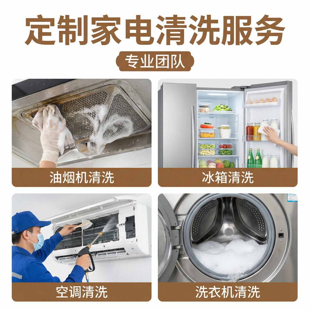 同城家政家电清洗上门服务 油烟机 空调 洗衣机 冰箱 地暖深度清洗保洁 厨房家电除油污水垢 免拆洗 空调挂机清洗/2台起做 同城