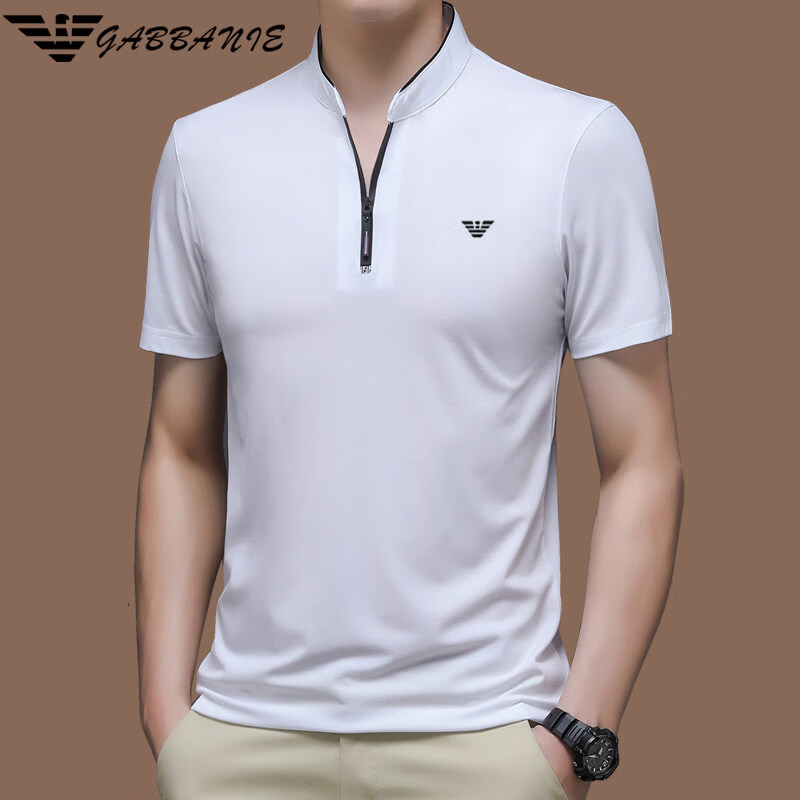 阿玛尼(ARMANI)意大利正品名牌高端短袖t恤男夏季立领休闲男士半袖polo衫上衣潮 国际一线品牌8823黑色 XL 175_【建议135-150斤】