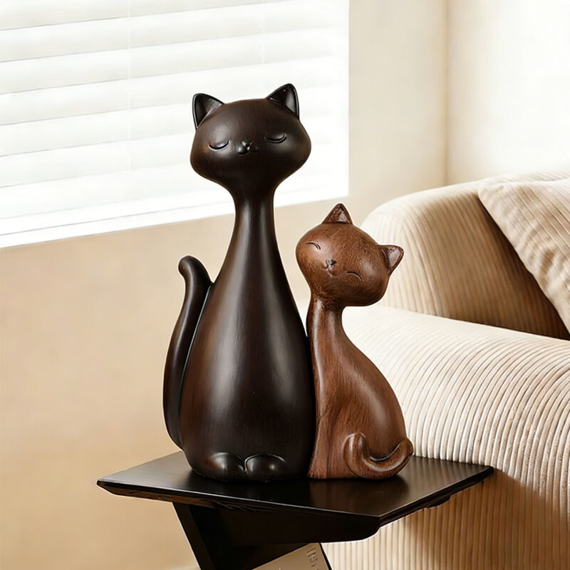 复古情侣猫咪摆件中古风玄关客厅电视柜酒柜感小众装饰礼物摆件 相伴一生-猫咪(白银色)-(中国瓷都)