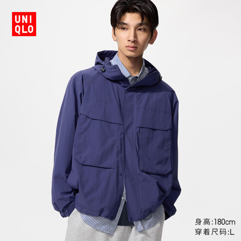 优衣库男装女装防风连帽外套夹克26春夏新款482213 76 紫色 L