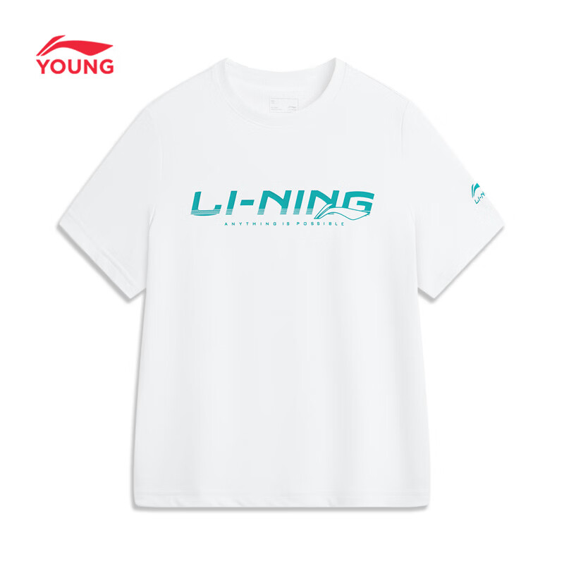 李宁（LI-NING）童装儿童运动短袖男女小大童柔软亲肤舒适圆领T恤160YTSW183-1