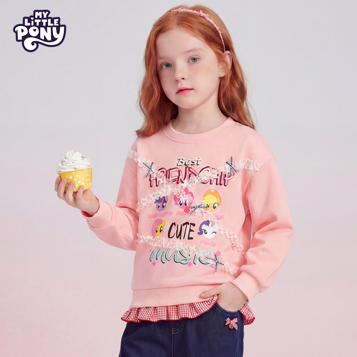 小马宝莉女童春秋卫衣2026新款时髦儿童上衣小女孩超好看打底衫潮 【圆领蝴蝶结卫衣】小马魔法粉 150