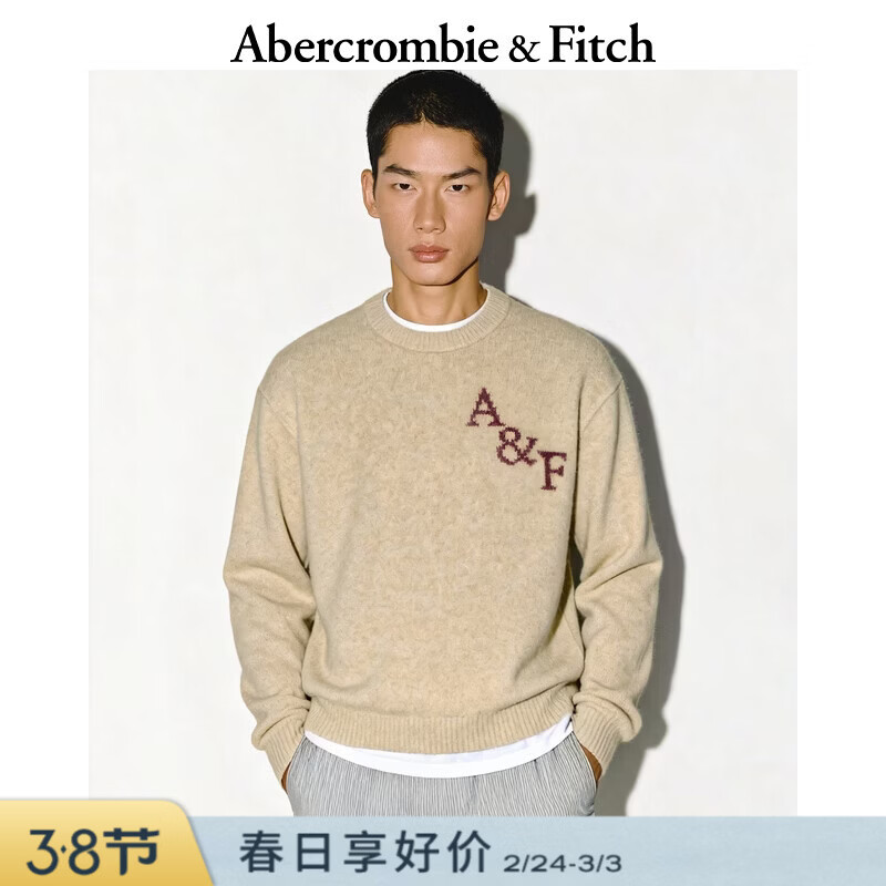 Abercrombie &amp; Fitch【经典LOGO】美式绒感套头毛衣针织衫上衣25秋冬男装120-5181 卡其色 M (180/100A)