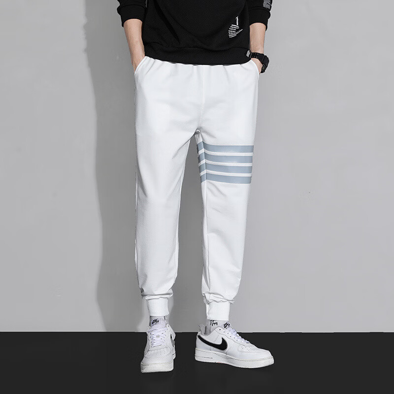 锐图森春秋华夫格卫裤男士夏季时尚百搭潮牌运动裤子宽松纯色束脚休闲裤 303【黑色】裤子 M （建议80-95斤）