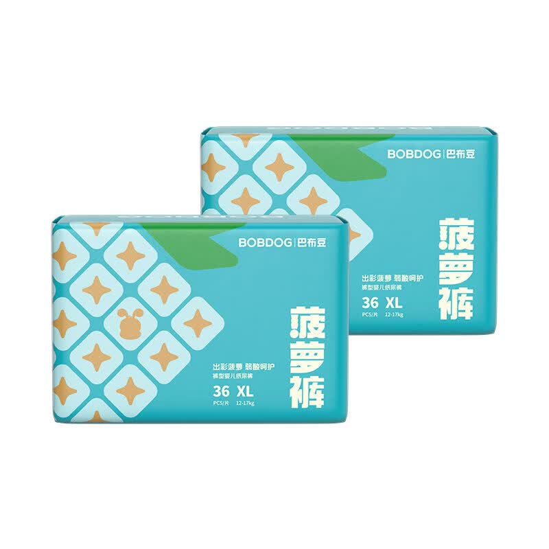 巴布豆（BOBDOG）菠萝裤拉拉裤XL72片（11.5-14kg）尿不湿 超薄透气 干爽