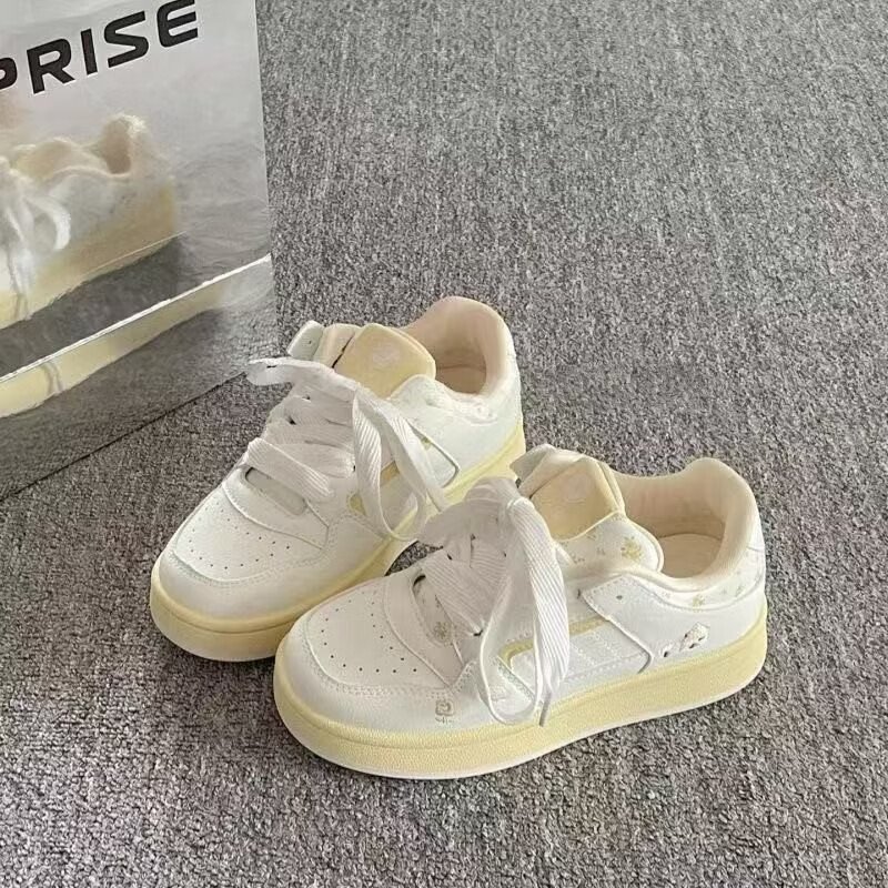 绮步佳人小白鞋女夏季新款透气板鞋 白兰色 35