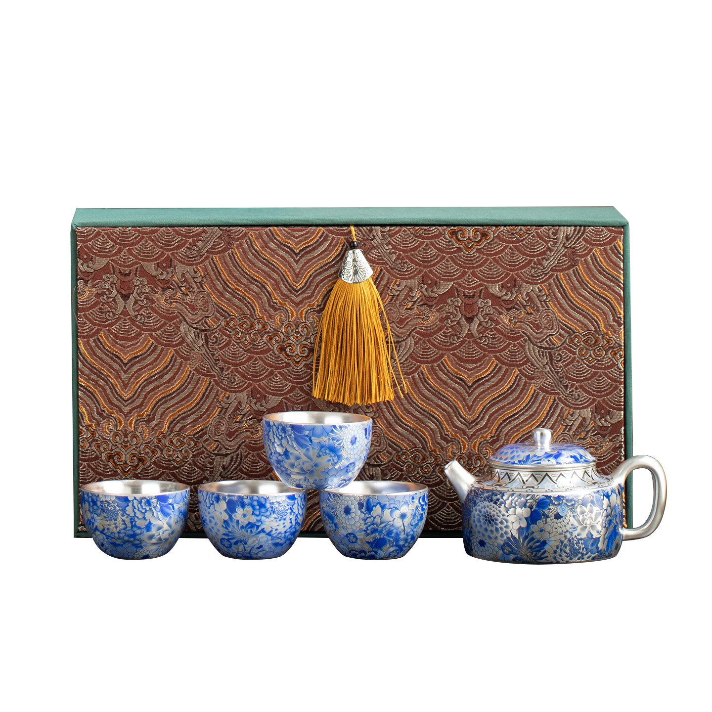 上新了文创 故宫高档鎏银茶具礼盒套装 品茗杯茶壶茶杯送长辈领导生日礼物 一壶四杯