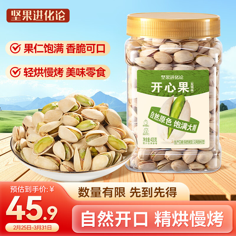 坚果进化论开心果400g罐装大颗粒原色坚果炒货孕妇解馋小零食