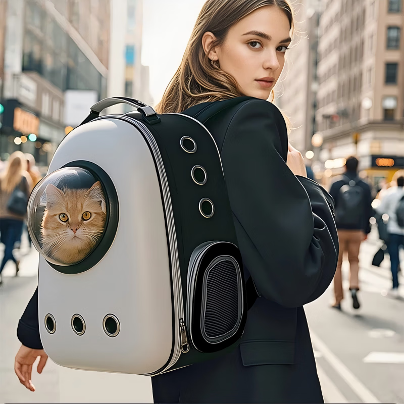 瞬子猫包外出便携包太空舱猫咪航空箱宠物双肩背包猫背包猫书包狗包 黑白色侧开门 【适用15斤内】