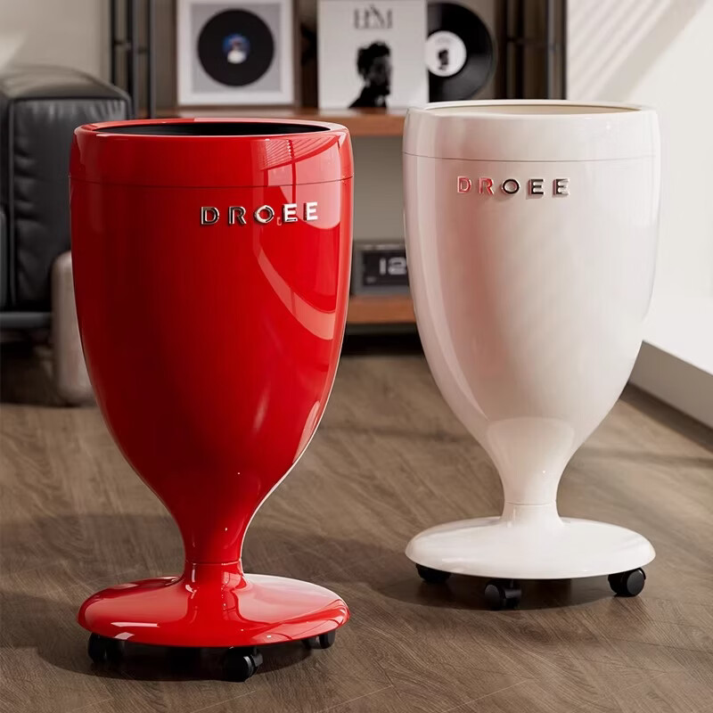 艾仕可（ASCOR）创意高脚杯免弯腰垃圾桶轻奢高颜值家用客厅厨房大容量带轮可移动 奶油白【大敞口设计-四滑轮款】