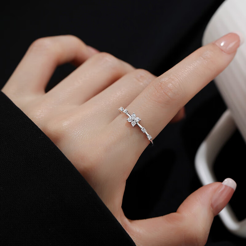 老银匠999纯银四叶草戒指女小众轻奢开口戒设计感食指戒 999银四叶草戒指 开口可调节