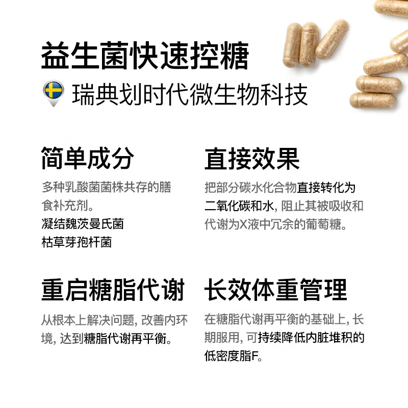 Sugarburner血糖平衡益生菌胶囊降控高血糖瑞典进口 60粒*1盒