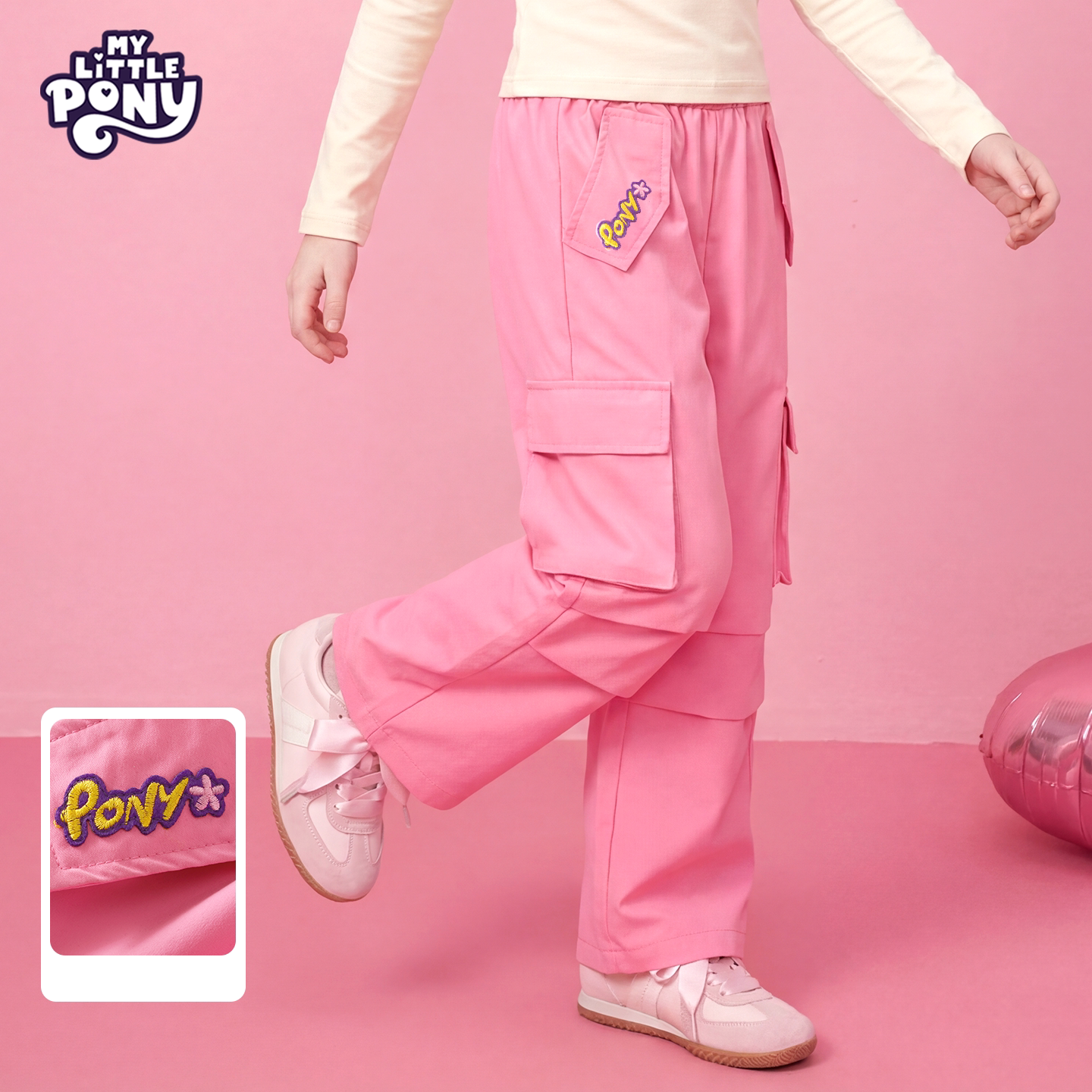 小马宝莉女童裤子2026新款洋气儿童工装裤小女孩超好看休闲长裤子 【直筒工装裤】玫红 110