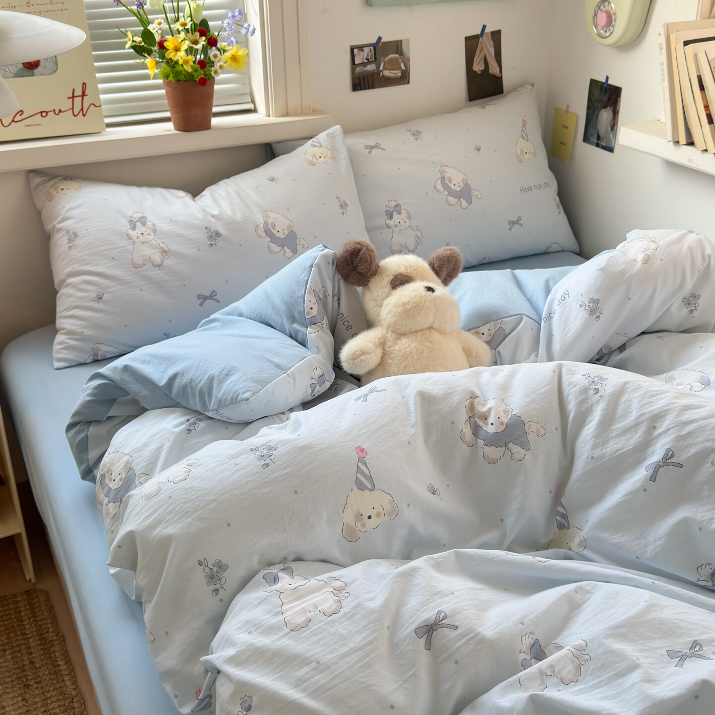 雅鹿小清新超柔水洗棉四件套亲肤透气宿舍单人三件套云柔棉4件套 小暖狗 2.0m四件套 床单款 （被套200*230cm）