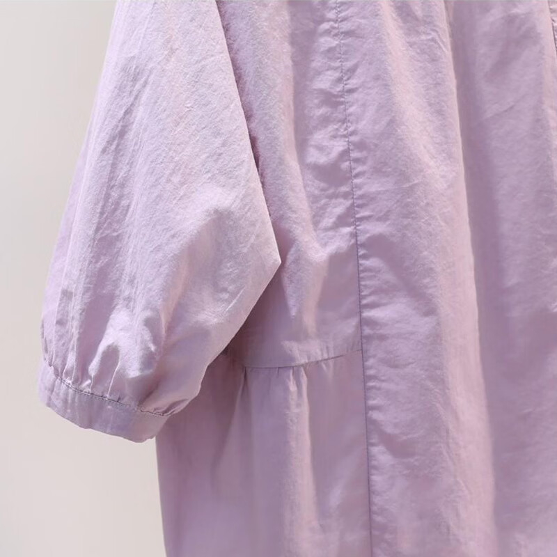 子牧棉麻2026春夏装 女洋气小衫宽松显瘦圆领开衫五分袖衬衫上衣8013 紫色 M (建议95-115斤)