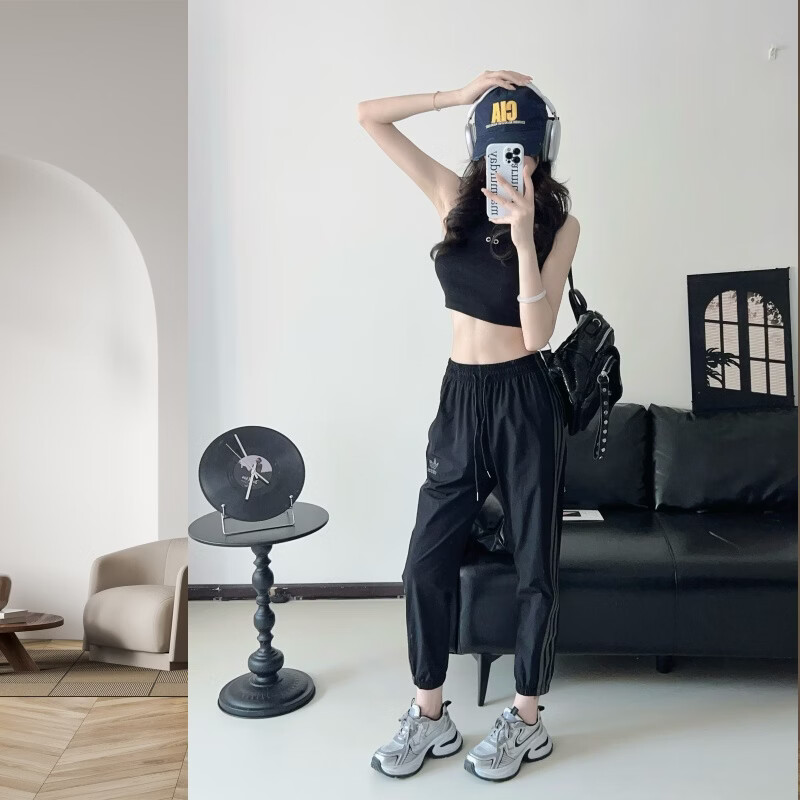 Y-3阿迪三叶草春秋季刺绣Logo男女情侣款运动休闲裤时尚青年潮流百搭 黑色 XL 建议体重150~170斤