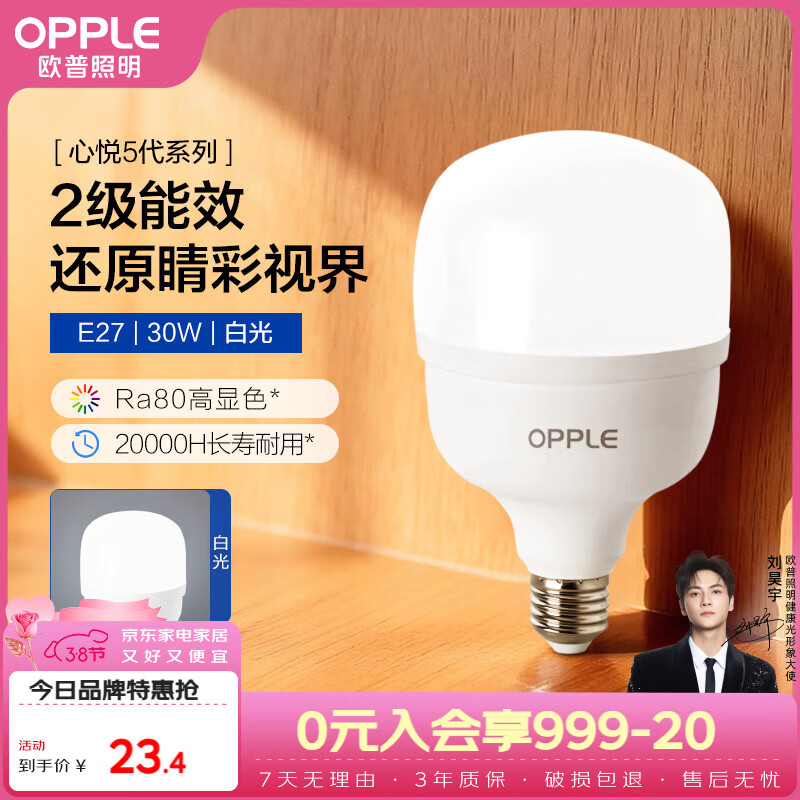 欧普照明（OPPLE）LED灯泡节能灯泡E27大螺口家用商用摆摊大功率厂房工矿灯30瓦白光