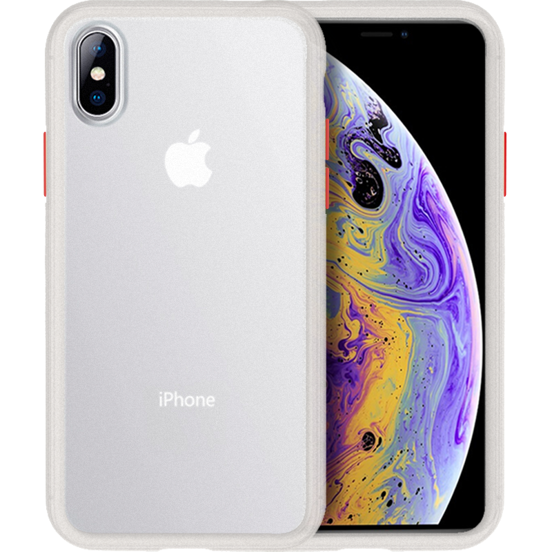 0度 苹果X/XS手机壳iPhoneX/XS保护套 硅胶防摔壳肤感防指纹全包磨砂半透明撞色按键-白色