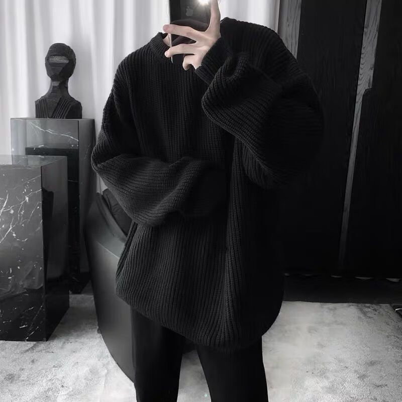 秋冬款潮流黑色毛衣男女宽松慵懒风暗黑系韩版ins情侣