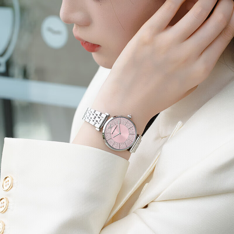 EMPORIO ARMANI 阿玛尼满天星手表女母亲节520情人节礼物送女友镶钻石英表女名表 2025上新樱花粉 AR11686