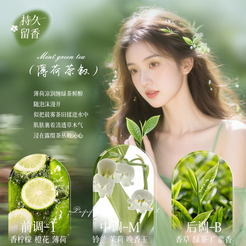 GMH薄荷绿茶香氛沐浴露男女通用香味持久滋润保湿沐浴乳液家庭装 薄荷绿茶香氛沐浴露 1.2L 1瓶