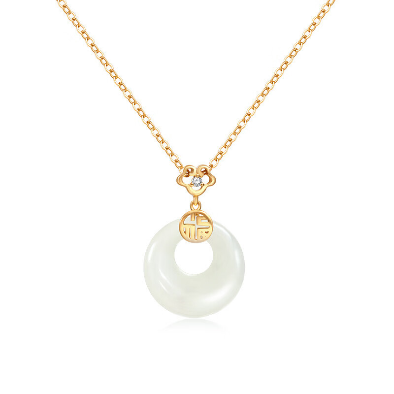 S925和田玉平安扣项链女新中式民族古风小众高级感和田玉首饰 黄金色【白玉髓】 925银