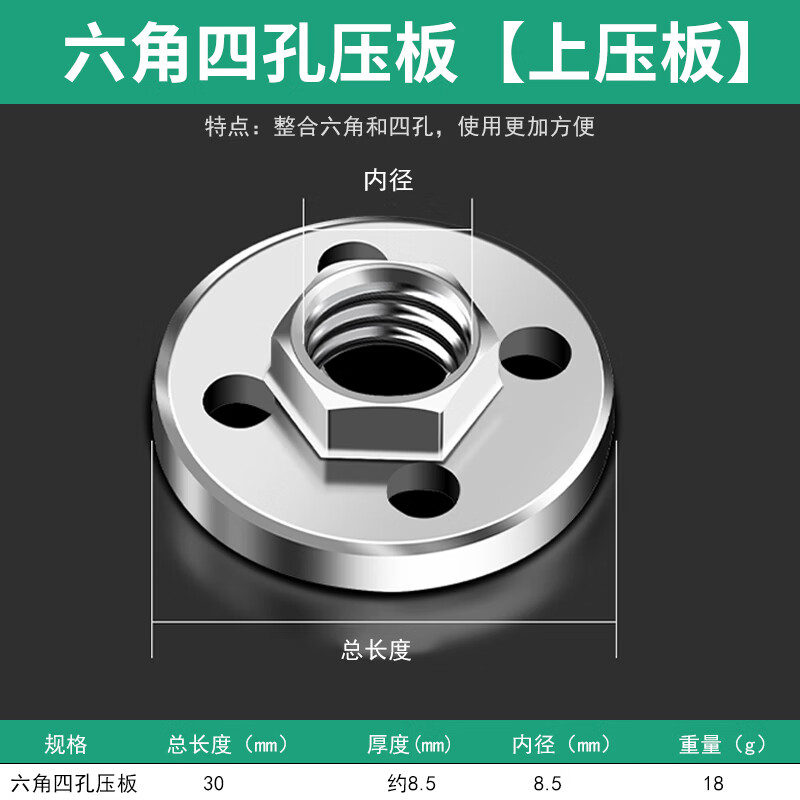 保联100角磨机压板万用改装头切割机配件大全通用螺母螺丝磨光机压盖 六角四孔压板【上压板】