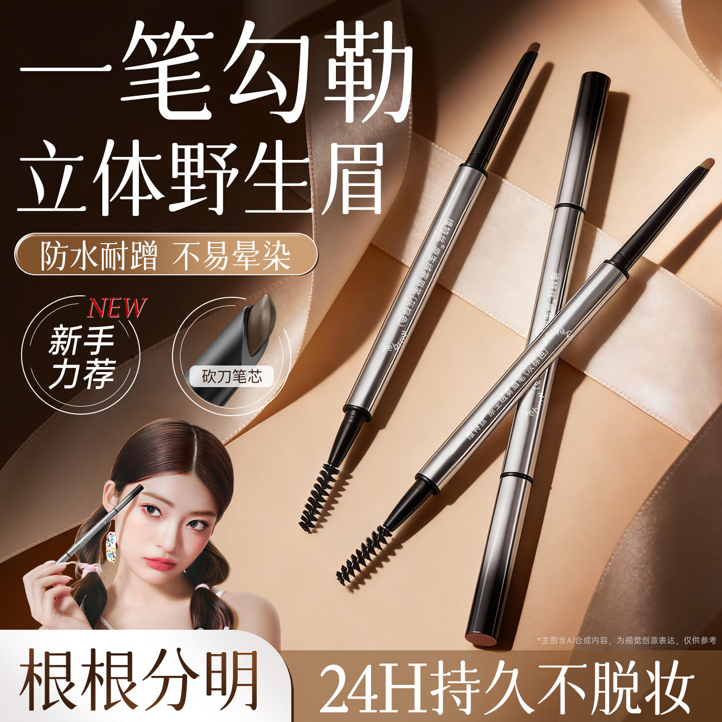 维特丝极细双头灰棕色眉笔防水防汗不掉色不晕染野生眉男女士眼线卧蚕笔