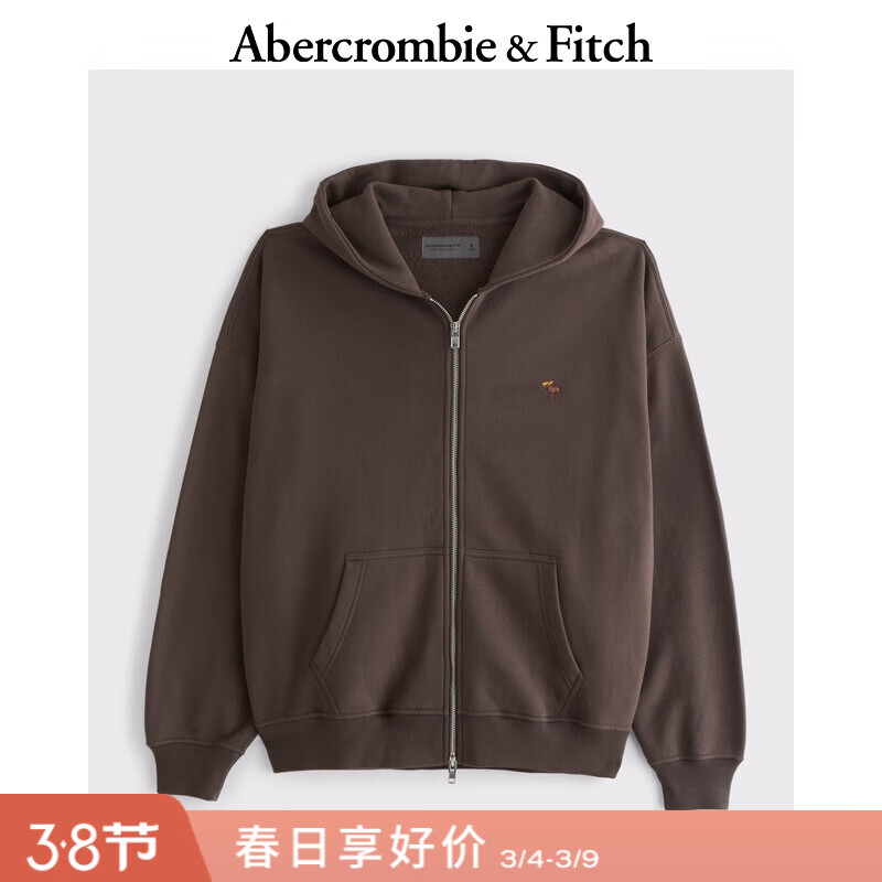 Abercrombie &amp; Fitch经典小麋鹿图案美式抓绒经典廓形卫衣外套25秋冬男装122-5540 深棕色 M (180/100A) 尺码偏大，建议小一码