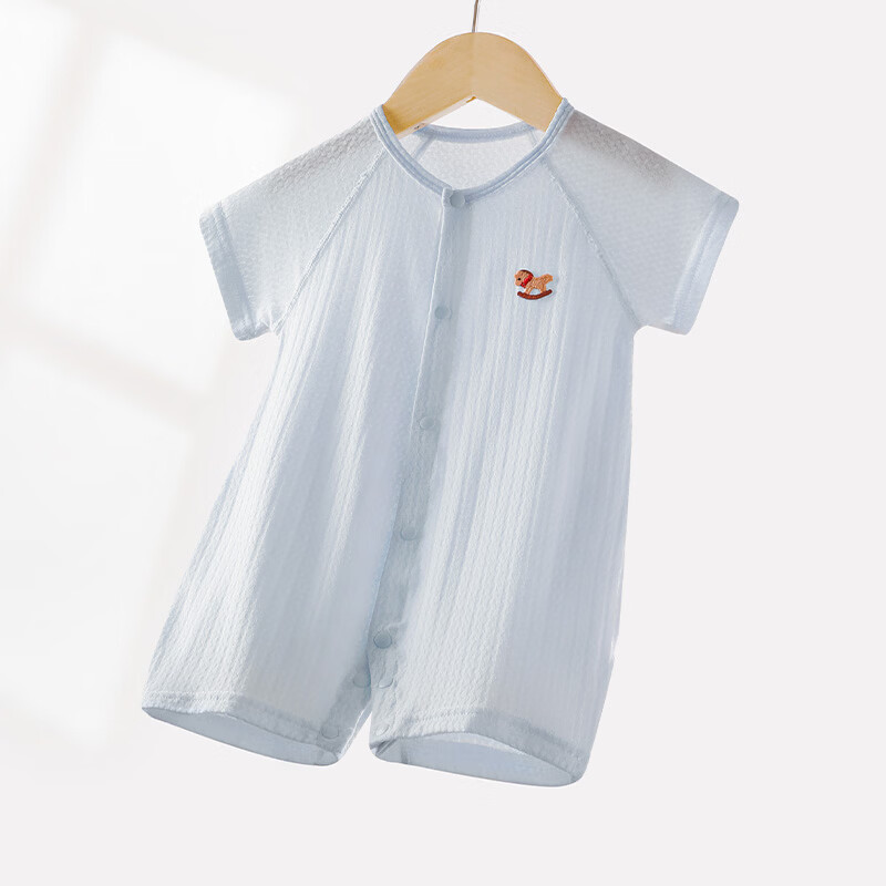 wua·wua婴儿短袖衣服夏季薄款透气宝宝连体衣幼儿睡衣洋气包屁衣夏装镂空 蓝色 25度以上 90cm 【12-15月体重18-26斤】