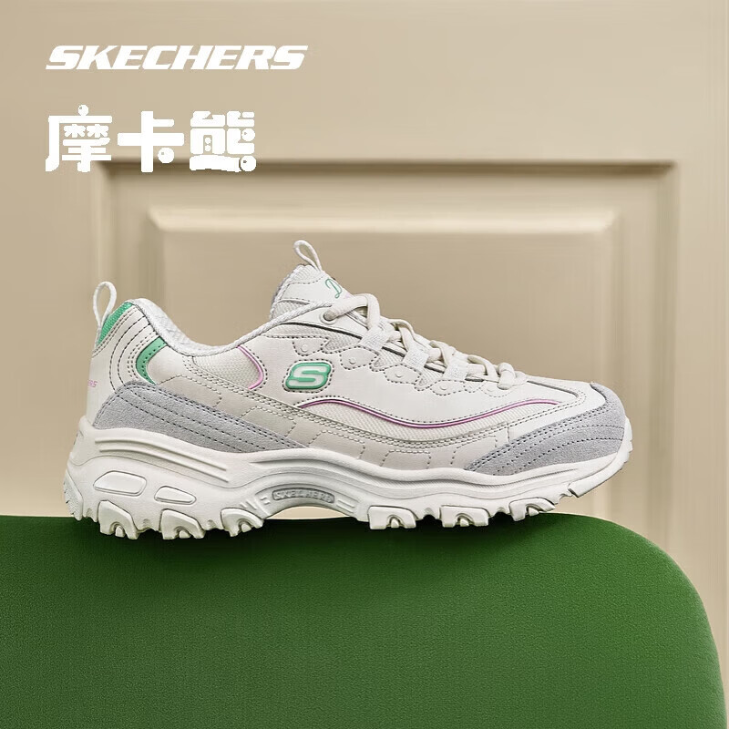 斯凯奇（Skechers）摩卡熊2代丨小白鞋女新款老爹鞋运动学院风复古小白鞋休闲鞋 青提摩卡/NTMT 39