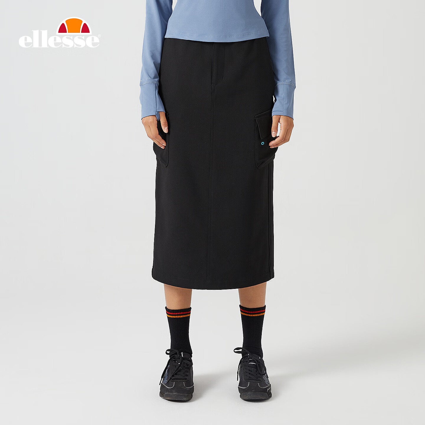 ellesse小贝壳官方工装半身裙女新款运动休闲户外约会薄绒裙 深灰色 S