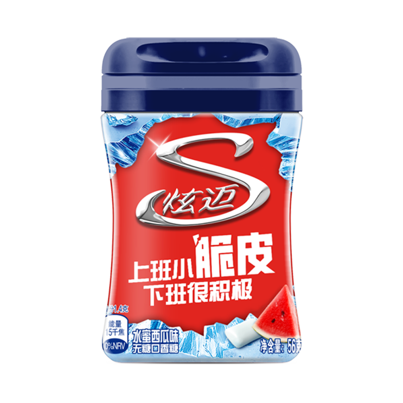 炫迈无糖口香糖 西瓜味40粒56g1瓶装 糖果休闲零食 清新口气 提神便携