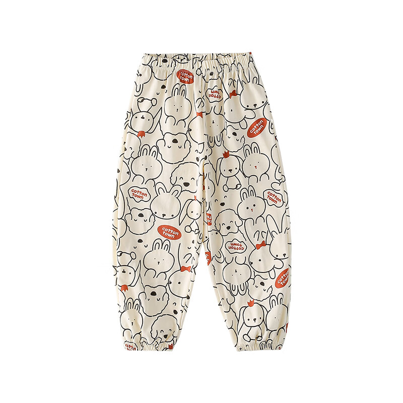 棉花堂（cottontown）【100%棉+抗菌】棉花堂儿童裤子夏装男童长裤女童童装宝宝防蚊裤 线条小兔 90 90/50