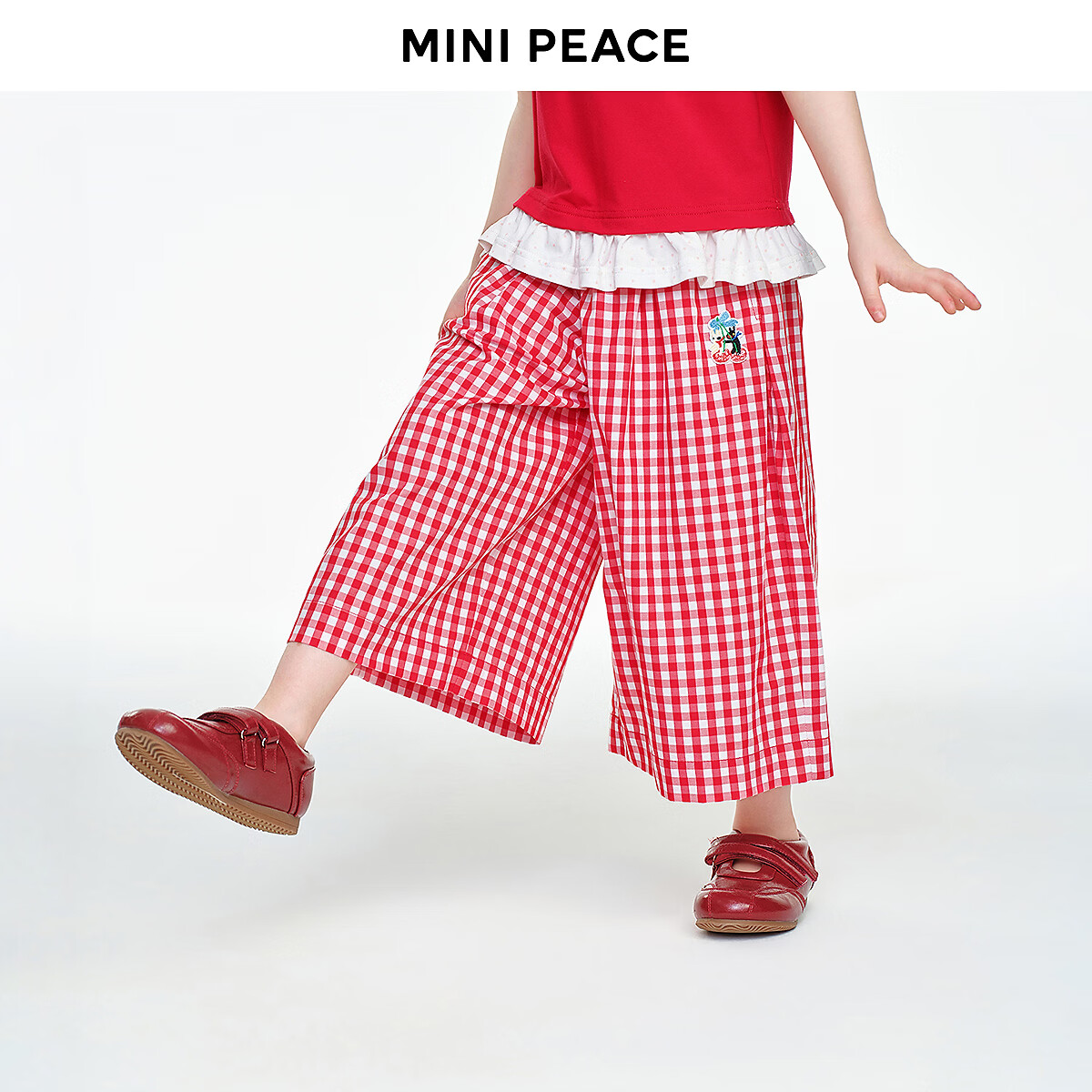 MiniPeace×卡斯波和丽莎联名女童夏季新款儿童红格子裙裤 中国红 130