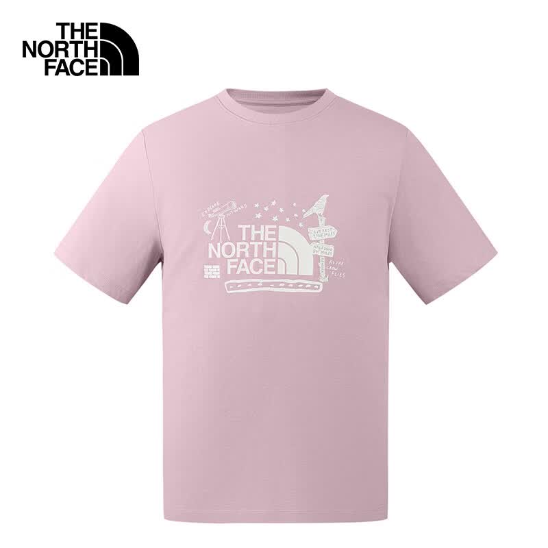 The North Face北面男女同款印花短袖T恤户外透气8GVE 粉色/0SO XL