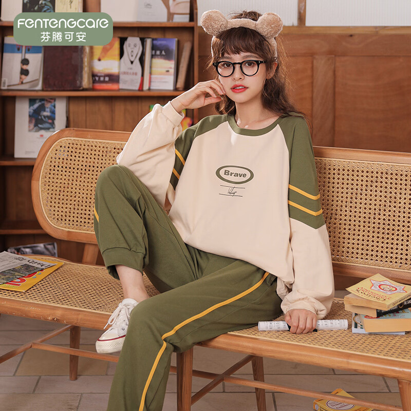 芬腾可安（FENTENGCARE）【DK】双面纯棉2026睡衣女春秋新款宽松套头长袖可外穿家居服套装 3414 2XL