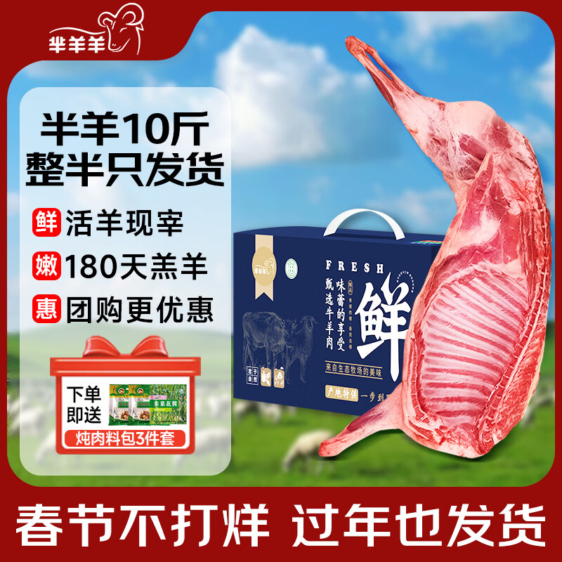 芈羊羊 宁夏滩羊肉生鲜 鲜切整发半羊净重10斤年货礼盒 盐碱地 源头直发
