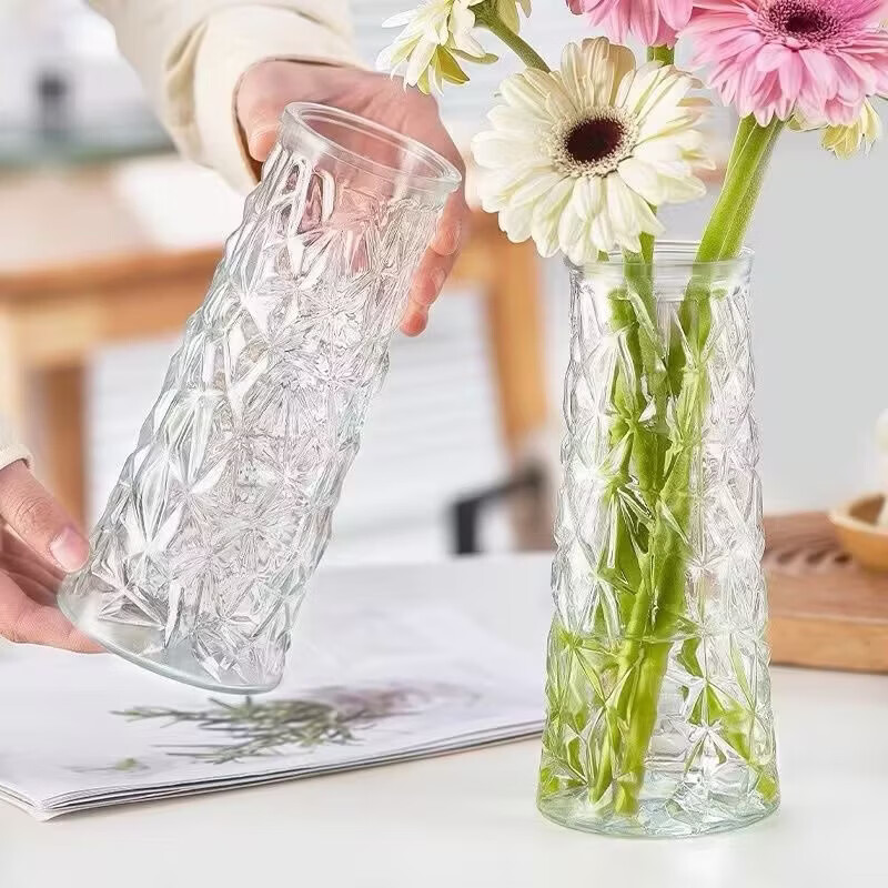 简约创意透明玻璃花瓶桌面水养玫瑰鲜花瓶北欧ins风客厅插花摆件 两个(款式随机)