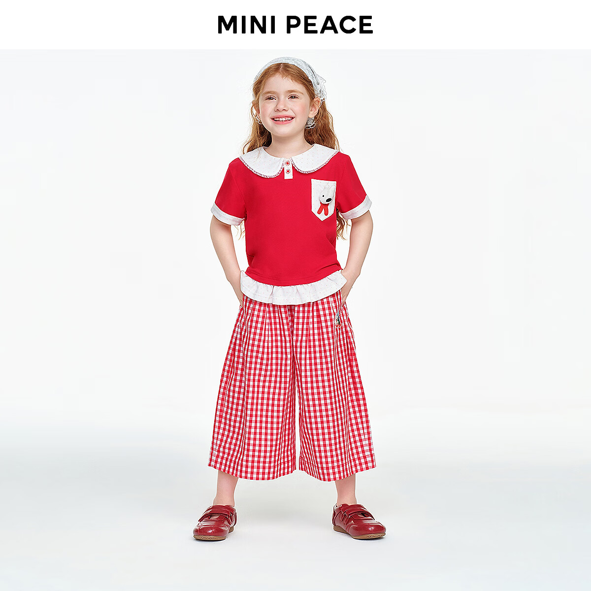 MINIPEACE×卡斯波和丽莎系列女童裤子夏季新款儿童红格子裙裤