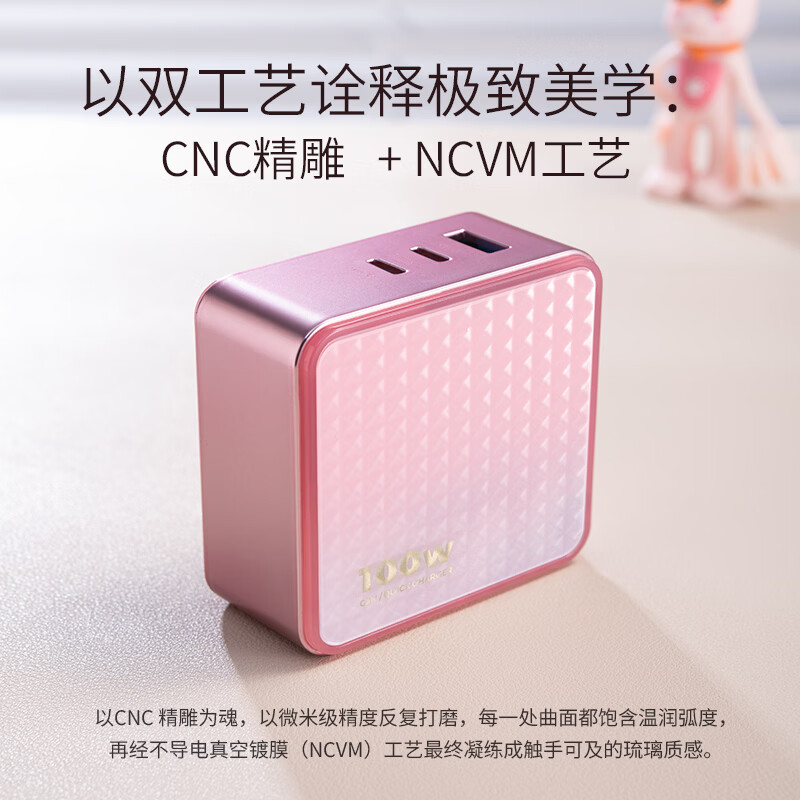 SayRose手机充电头100w超级快充通用多口氮化镓适用于苹果华为电脑笔记本多设备兼容充电头便携女生礼物 渐变粉-绯色琉光氮化镓充电头