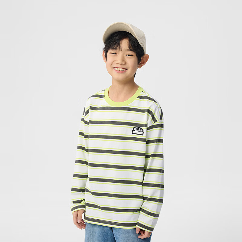 巴拉巴拉童装儿童短袖t恤长袖男童女童打底衫夏款青少年百搭宽松上衣 白黄色调00313-202125100106 150