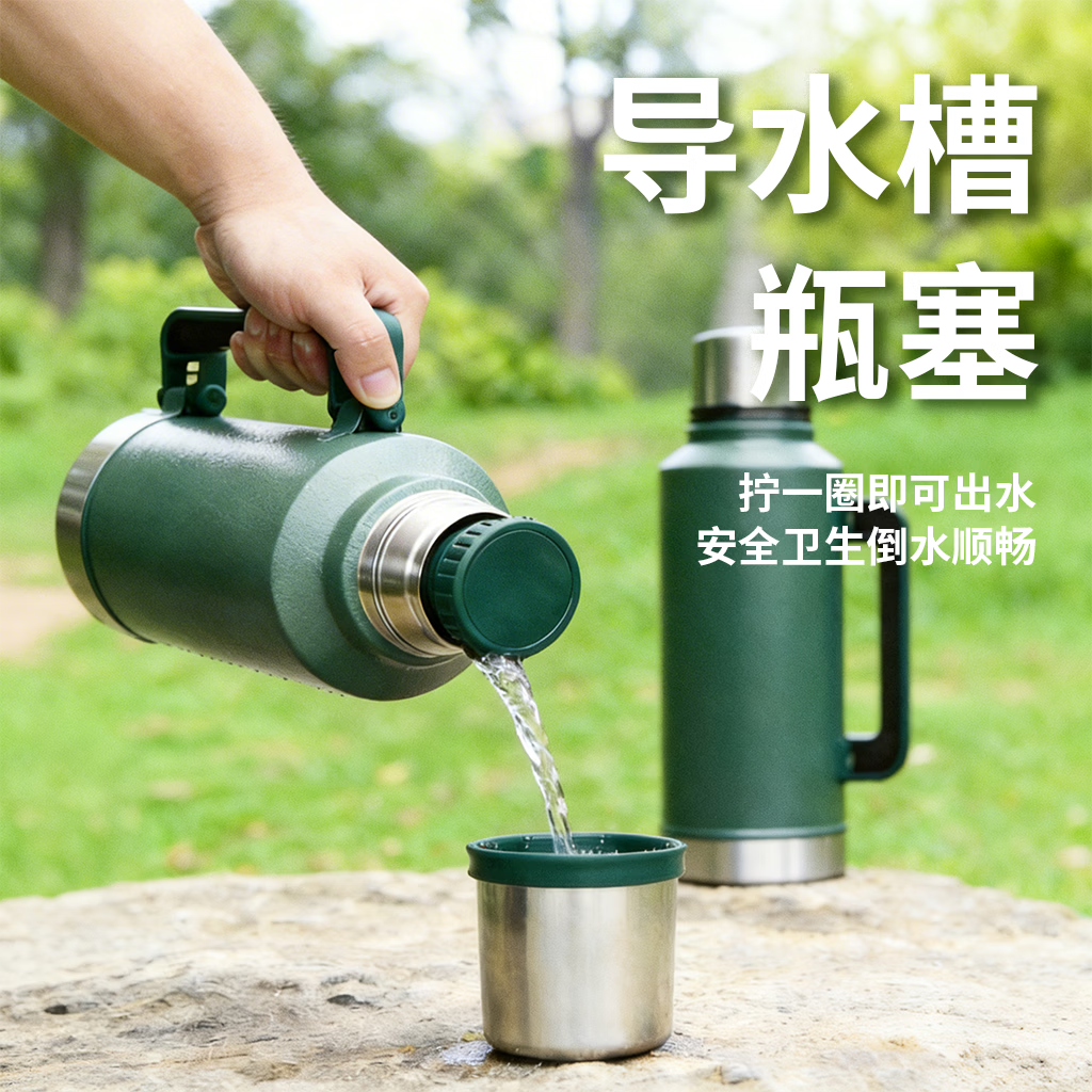 TOARUS户外保温水壶热水壶大容量保温保冰不锈钢保温壶 1000ML-军绿保温壶