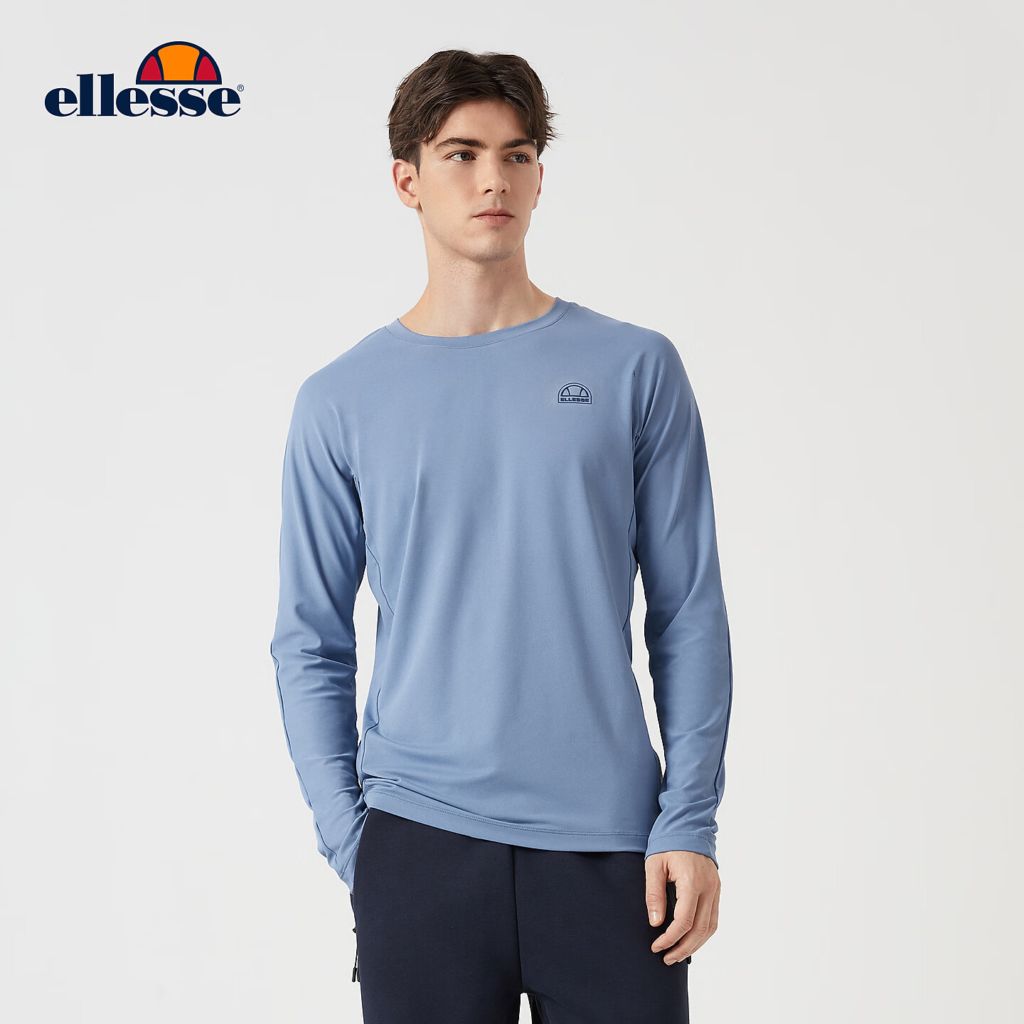 ellesse小贝壳春季吸汗速干圆领T恤男运动户外网球长袖上衣 淡蓝色 XL